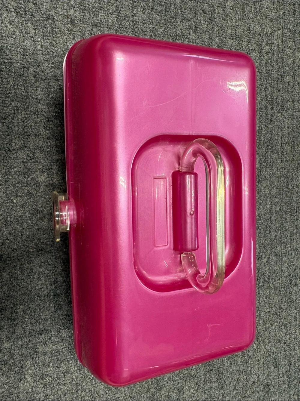 Vintage Caboodles Hot Pink Glossy Hard Shell Makeup Case with Clear Handle